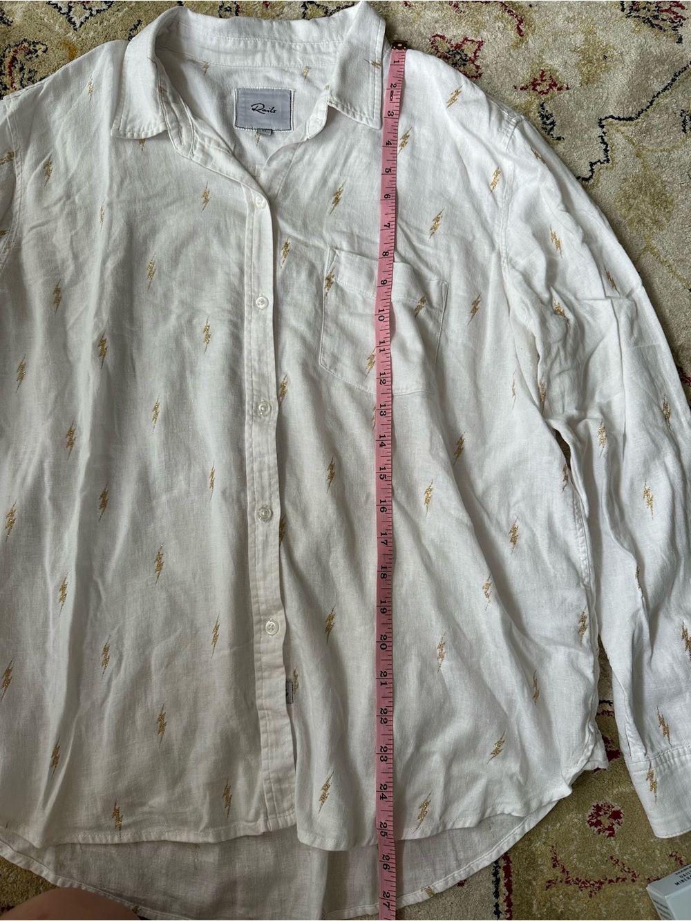 Rails White Gold Lightning Bolt Linen Blend Button Down Shirt Size M - Picture 9 of 12